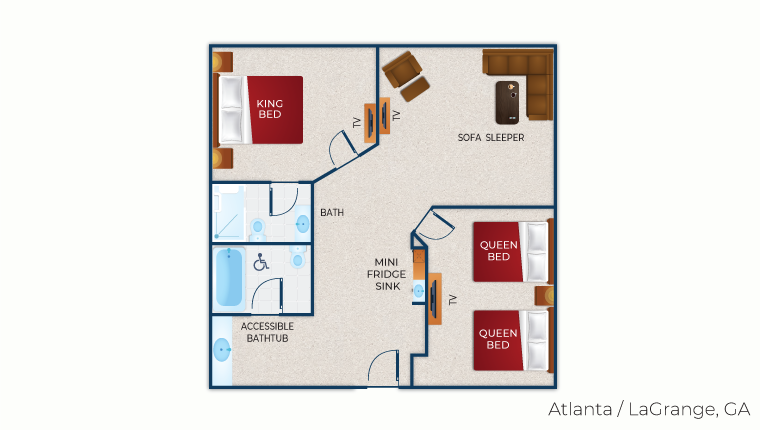 The floorplan in the accessible Grizzly Bear Suite